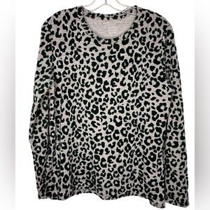Majestic Filatures Leopard Print Soft Touch Long Sleeve Tee Gray Green Medium